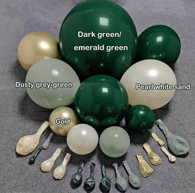 Emerald Green Gold Balloon Arch Double Stuffed Dusty Dark Green Pearl White Sand Balloon Garland Pastel Forest Green Latex Balloon Kit