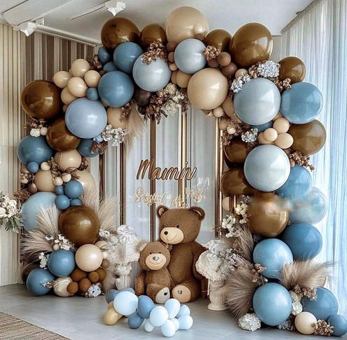 Blue Brown Balloon Arch Kit - Double Stuffed Dusty Blue Dark Brown White Sand Latex Balloon Neutral Pastel Blue Coffee Cream Balloon Garland