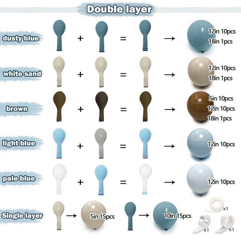 Blue Brown Balloon Arch Kit - Double Stuffed Dusty Blue Dark Brown White Sand Latex Balloon Neutral Pastel Blue Coffee Cream Balloon Garland