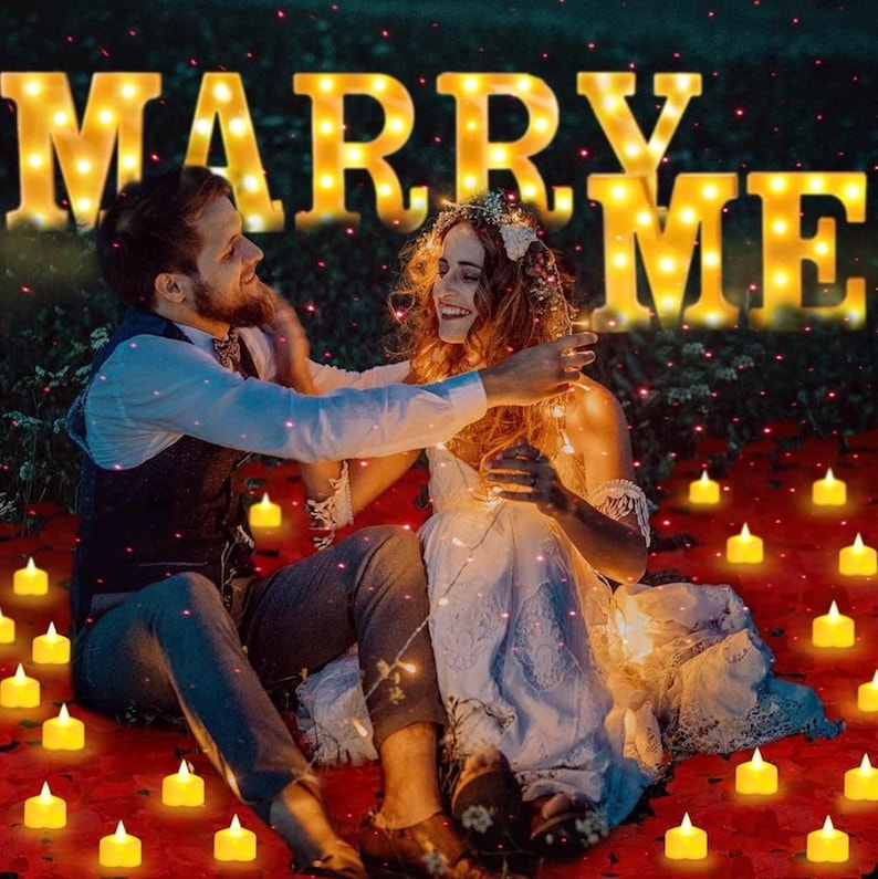Marry Me Light up Letters Proposal Decorations Will You Marry Me Sign Rose Petals 24 LED Candles Romantic Night Light for Proposal Engagemen