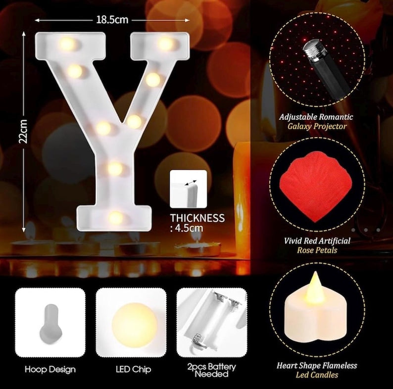 Marry Me Light up Letters Proposal Decorations Will You Marry Me Sign Rose Petals 24 LED Candles Romantic Night Light for Proposal Engagemen
