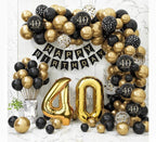 40th Birthday Decorations for Men Women, Black and Gold 40th Birthday Balloons Party Decorations with 40th Happy Birthday Banner