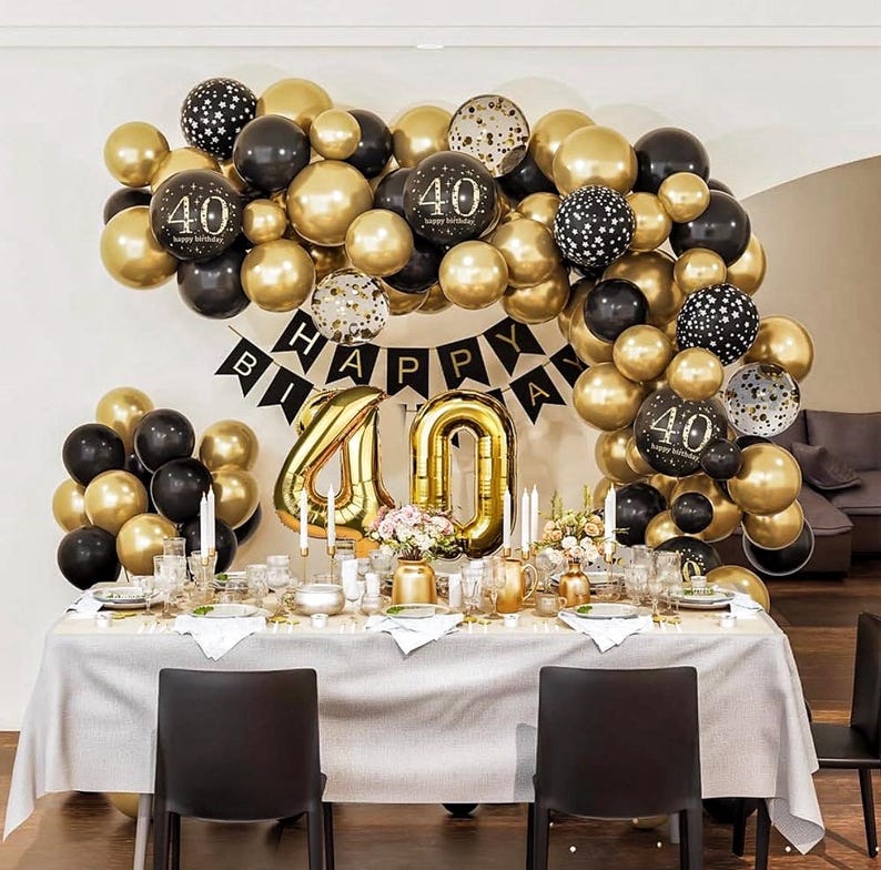 40th Birthday Decorations for Men Women, Black and Gold 40th Birthday Balloons Party Decorations with 40th Happy Birthday Banner