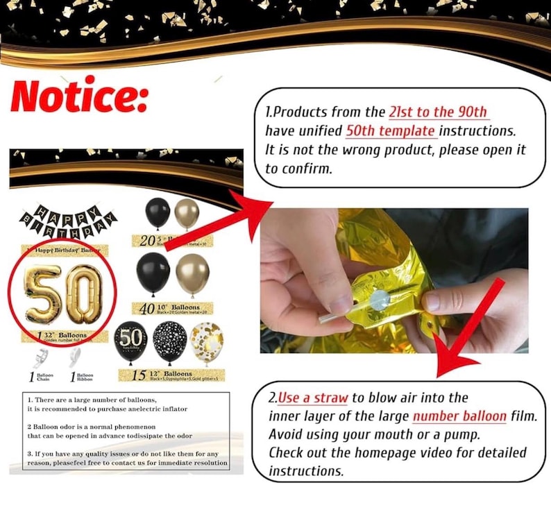 40th Birthday Decorations for Men Women, Black and Gold 40th Birthday Balloons Party Decorations with 40th Happy Birthday Banner