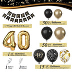 40th Birthday Decorations for Men Women, Black and Gold 40th Birthday Balloons Party Decorations with 40th Happy Birthday Banner