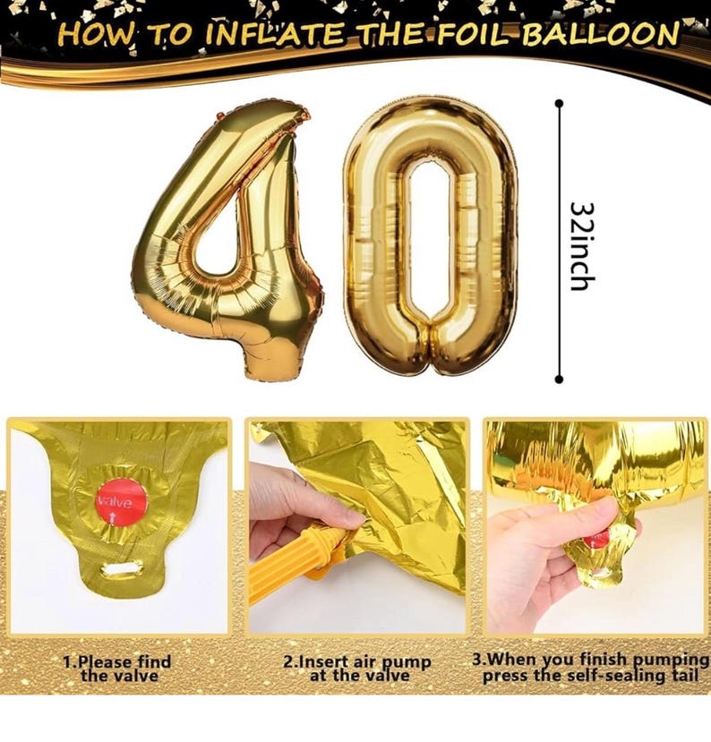 40th Birthday Decorations for Men Women, Black and Gold 40th Birthday Balloons Party Decorations with 40th Happy Birthday Banner