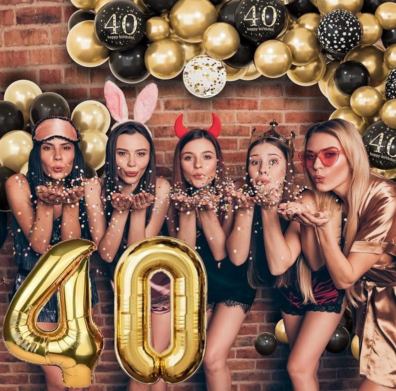 40th Birthday Decorations for Men Women, Black and Gold 40th Birthday Balloons Party Decorations with 40th Happy Birthday Banner