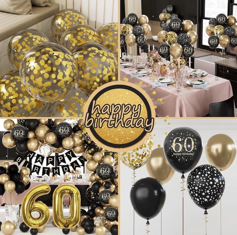 60th Birthday Decorations for Men Women, Black and Gold 60th Birthday Balloons Set Party Decorations with Happy 60th Birthday Decorations