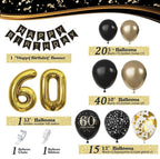 60th Birthday Decorations for Men Women, Black and Gold 60th Birthday Balloons Set Party Decorations with Happy 60th Birthday Decorations