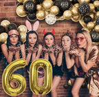 60th Birthday Decorations for Men Women, Black and Gold 60th Birthday Balloons Set Party Decorations with Happy 60th Birthday Decorations