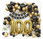 100th Birthday Decorations for Men Women, Black and Gold 100th Birthday Balloons Set Party Decorations with Happy 100th Birthday Decorations