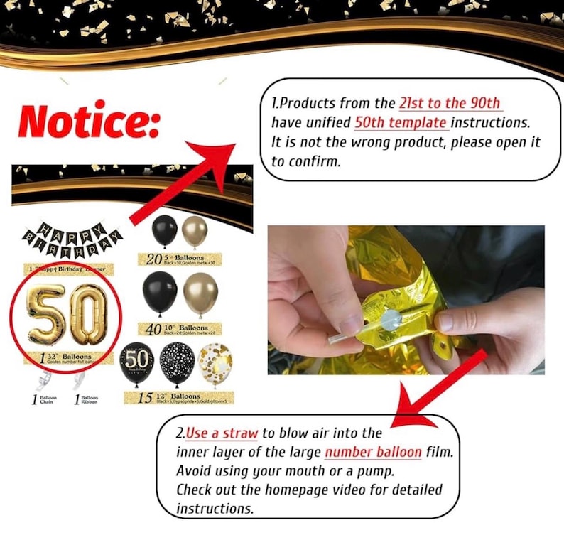 90th Birthday Decorations for Men Women, Black and Gold 90th Birthday Balloons Set Party Decorations with Happy 90th Birthday Decorations