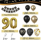 90th Birthday Decorations for Men Women, Black and Gold 90th Birthday Balloons Set Party Decorations with Happy 90th Birthday Decorations