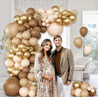 147pcs Brown Balloon Arch Garland Kit, Different Sizes ,Dark Brown Light Brown Sand White Metallic Gold Balloons for Boho Neutral Birthday