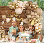 147pcs Brown Balloon Arch Garland Kit, Different Sizes ,Dark Brown Light Brown Sand White Metallic Gold Balloons for Boho Neutral Birthday