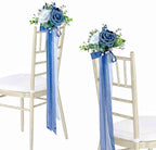 Wedding Aisle Chair Decorations Set of 6 Artificial Flowers Rose and Ribbons,Pew Flower Arrangement,for Wedding Ceremony Party Church Chair