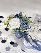 Wedding Aisle Chair Decorations Set of 6 Artificial Flowers Rose and Ribbons,Pew Flower Arrangement,for Wedding Ceremony Party Church Chair