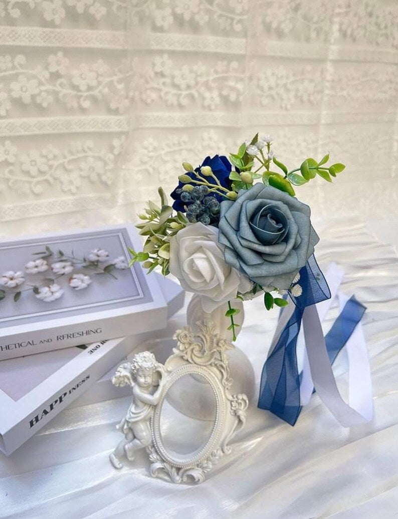 Wedding Aisle Chair Decorations Set of 6 Artificial Flowers Rose and Ribbons,Pew Flower Arrangement,for Wedding Ceremony Party Church Chair