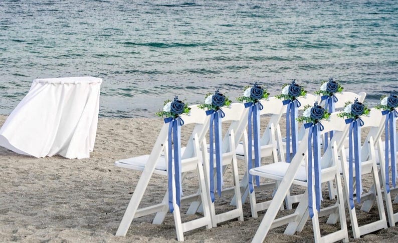 Wedding Aisle Chair Decorations Set of 6 Artificial Flowers Rose and Ribbons,Pew Flower Arrangement,for Wedding Ceremony Party Church Chair