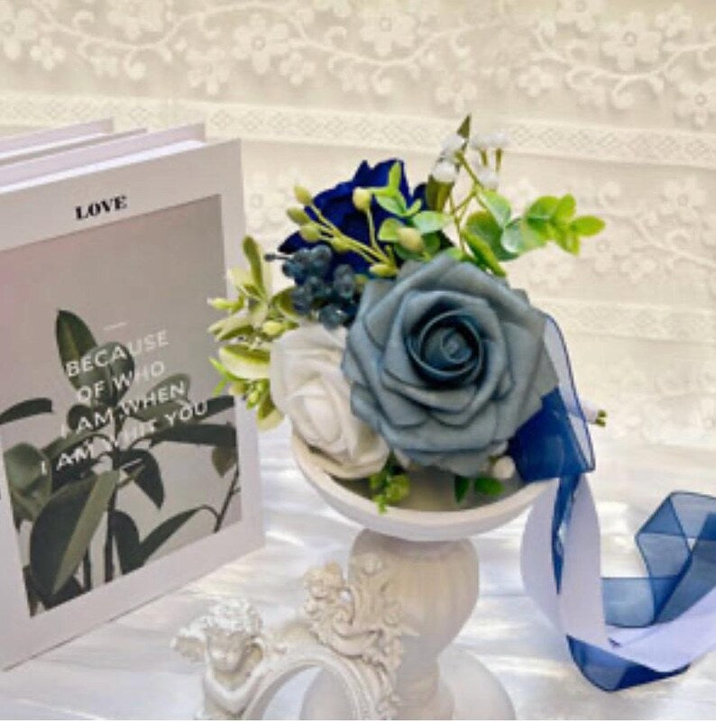 Wedding Aisle Chair Decorations Set of 6 Artificial Flowers Rose and Ribbons,Pew Flower Arrangement,for Wedding Ceremony Party Church Chair