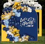 141pcs Navy Blue Balloon Garland Arch Kit, Navy Blue and Chrome Gold White Balloons with Star and Crown Foil Balloons for Boy Birthday Baby