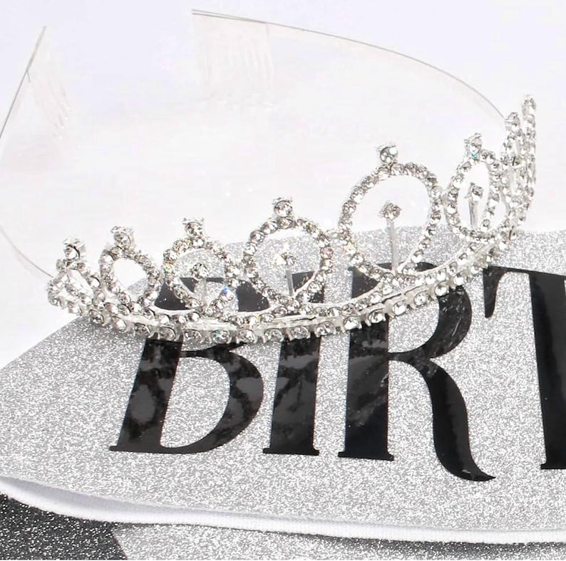 Birthday Queen" Sash & Rhinestone Tiara Set - Birthday Tiaras and Sash Birthday Party Favors Glitter Birthday Decorations Birthday Crown
