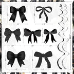 Bow Party Hanging Swirls Decorations, Black Bow Birthday Party Decortions,Coquette Birthday Party Bow Party Decorations for Birthday, Bridal