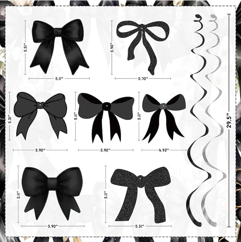 Bow Party Hanging Swirls Decorations, Black Bow Birthday Party Decortions,Coquette Birthday Party Bow Party Decorations for Birthday, Bridal