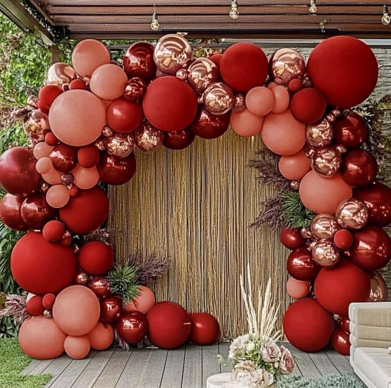 Burgundy Pink Balloons-Double Stuffed Maroon Balloon Garland Metallic Foil Rose Gold Balloon Arch Kit Dusty Pink Balloon Different Sizes