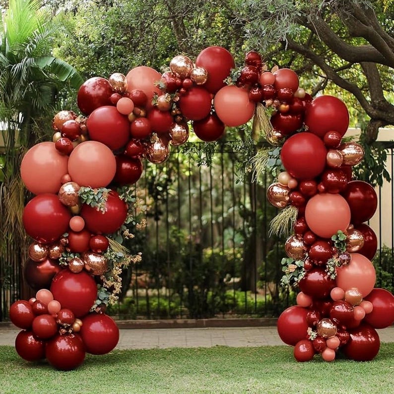 Burgundy Pink Balloons-Double Stuffed Maroon Balloon Garland Metallic Foil Rose Gold Balloon Arch Kit Dusty Pink Balloon Different Sizes