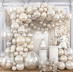 White Balloons Garland Arch Kit,120Pcs Pearl Sand White and Double Stuffed Balloons Garland Different Sizes for Girl Women Birthday Bridal