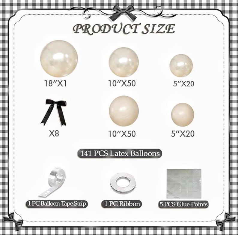 White Balloon Arch Kit 141 Pcs Coquette Birthday Decorations Include Pearl White Balloon and Black Bow for Wedding , Birthday , Baby Shower