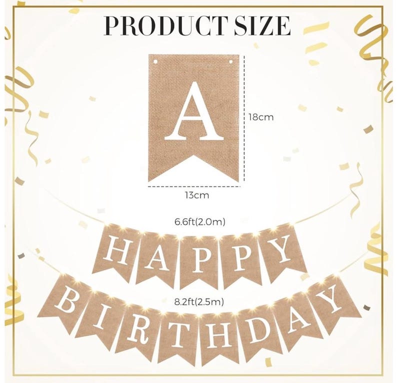 2 Pieces Burlap Happy Birthday Banner Flags and 2 Pieces Mini LED Fairy Lights Battery Rustic Birthday Banner Garland Bunting for Birthday