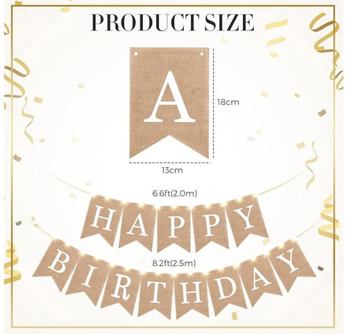 2 Pieces Burlap Happy Birthday Banner Flags and 2 Pieces Mini LED Fairy Lights Battery Rustic Birthday Banner Garland Bunting for Birthday