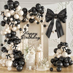 Black and White Balloon Arch Kit 158 Pcs Coquette Birthday Decorations Include Black White Balloon and Black Bow for Wedding Birthday