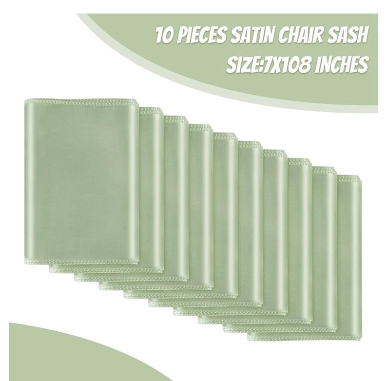 10PCS Sage Green Satin Chair Sashes Bows Universal Chair Ribbon Ties Back Sash for Wedding Party Reception Events Banquets Hotel Event Chair