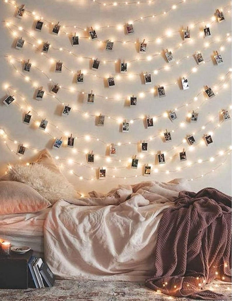 Photo String Lights with Clips for Hanging: 33Ft 100LED & Timer Fairy Light with 50 Clear Clip for Picture Display Indoor Bedroom Room Wall