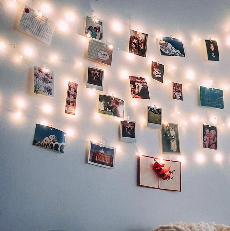 Photo String Lights with Clips for Hanging: 33Ft 100LED & Timer Fairy Light with 50 Clear Clip for Picture Display Indoor Bedroom Room Wall
