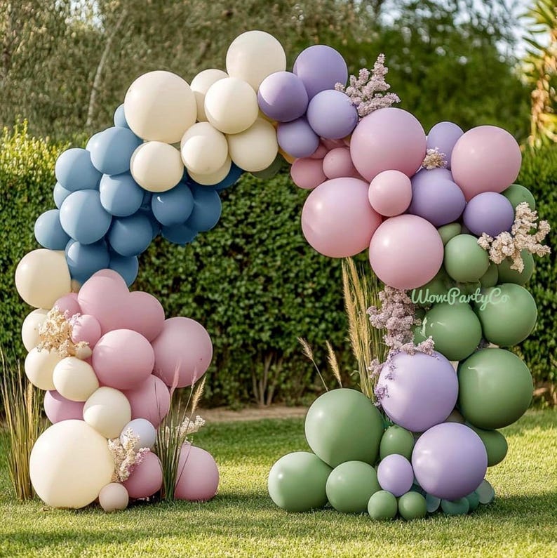 Blue Green Pink Balloon Garland - Double Stuffed Dusty Blue Sage Green Balloon Light Pink Purple Lavender Pastel Balloon Arch Kit