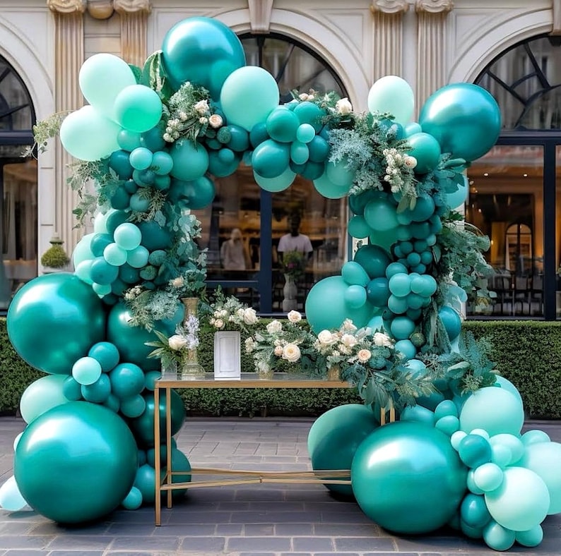 Teal Blue Balloons Double Stuffed Mint Blue Balloon Garland Turquiose Balloon Arch Kit Metallic Peacock Balloons Different Sizes