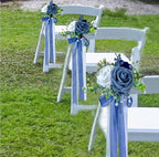 Wedding Aisle Chair Decorations Set of 6 Artificial Flowers Rose and Ribbons,Pew Flower Arrangement,for Wedding Ceremony Party Church Chair