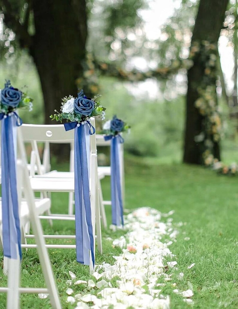 Wedding Aisle Chair Decorations Set of 6 Artificial Flowers Rose and Ribbons,Pew Flower Arrangement,for Wedding Ceremony Party Church Chair
