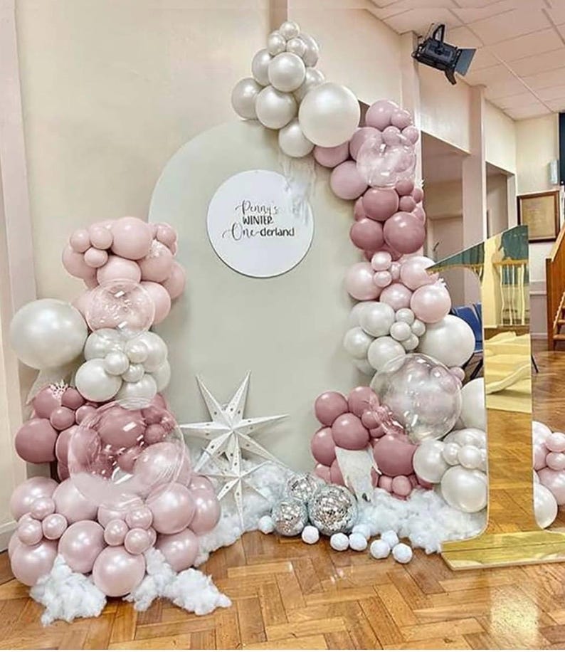 Pink and white Balloons Double Stuffed Pearl Balloon Garland Kit Light Pink Balloon Arch Latex Dusty Pink Balloon Garland for Baby Shower