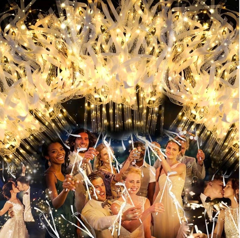 28 PCS light up wands for wedding, Wedding Wands Streamers with 3 Colorful Flashing Modes, Fairy Wands, LED Silk Fairy Wand  for Wedding