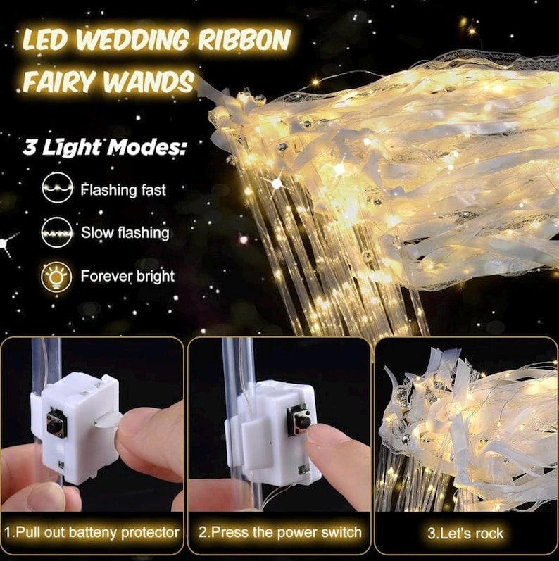 28 PCS light up wands for wedding, Wedding Wands Streamers with 3 Colorful Flashing Modes, Fairy Wands, LED Silk Fairy Wand  for Wedding
