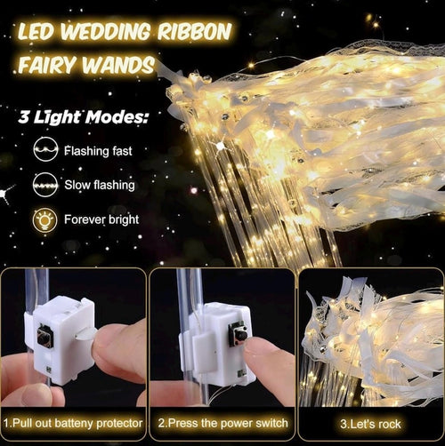 28 PCS light up wands for wedding, Wedding Wands Streamers with 3 Colorful Flashing Modes, Fairy Wands, LED Silk Fairy Wand  for Wedding