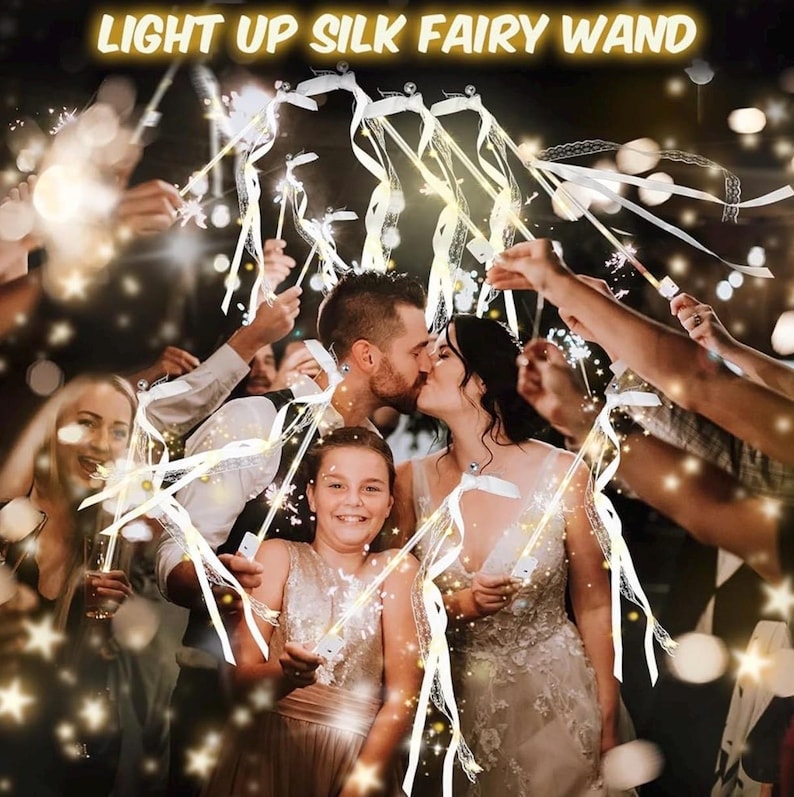 28 PCS light up wands for wedding, Wedding Wands Streamers with 3 Colorful Flashing Modes, Fairy Wands, LED Silk Fairy Wand  for Wedding