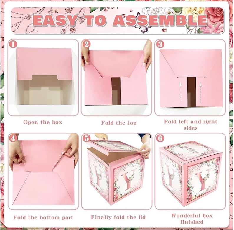 Floral Baby Shower Box Birthday Party Decoration Pink Balloon Blocks First Birthday Centerpiece Decor for Girls Rose Gold Gender Reveal