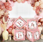 Floral Baby Shower Box Birthday Party Decoration Pink Balloon Blocks First Birthday Centerpiece Decor for Girls Rose Gold Gender Reveal