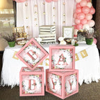 Floral Baby Shower Box Birthday Party Decoration Pink Balloon Blocks First Birthday Centerpiece Decor for Girls Rose Gold Gender Reveal